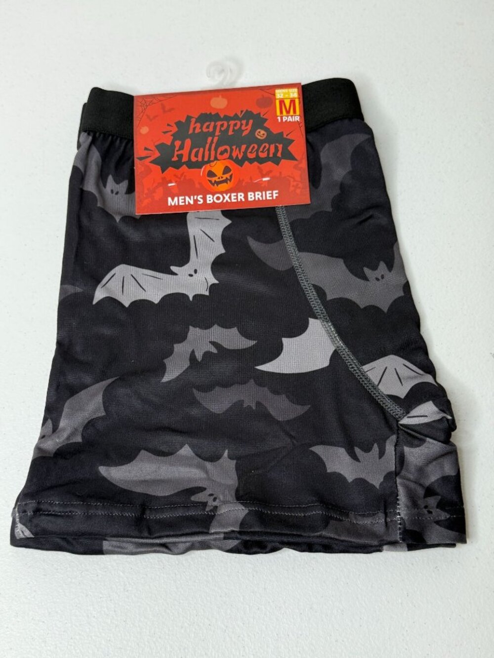 Mens M Halloween Boxer Briefs Black Gray Bats Spooky NWT